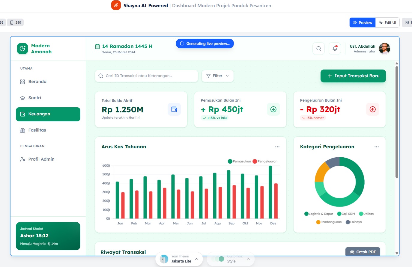 Tutorial Vibe Coding Dashboard Modern Projek Pondok Pesantren Menggunakan Shayna AI Powered